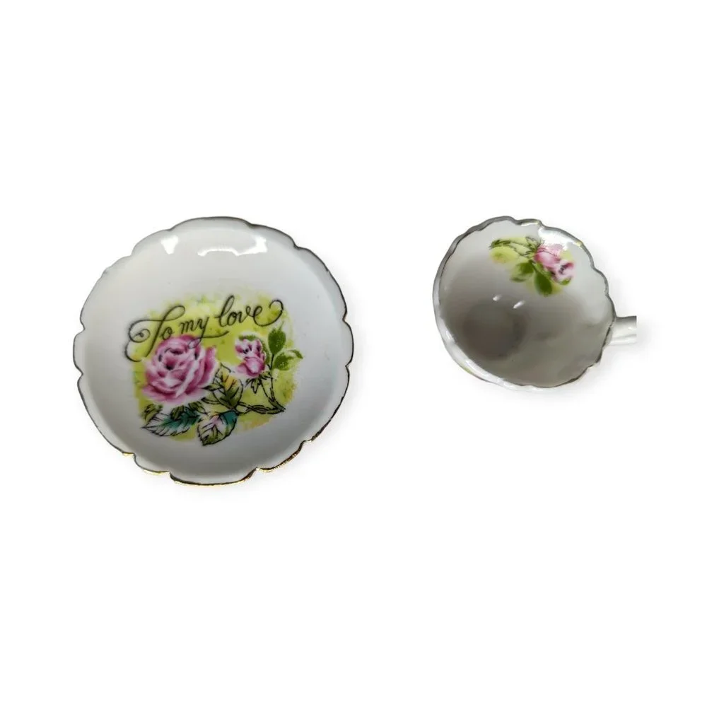 Vintage 1979 Enesco Bone China Miniature Cup & Saucer